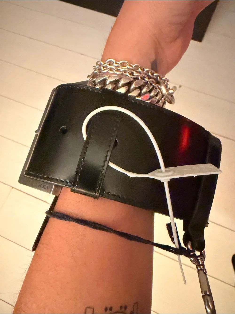 Prada Black Leather Wrist Strap Choker Belt Dog Collar - Picture 12 of 13